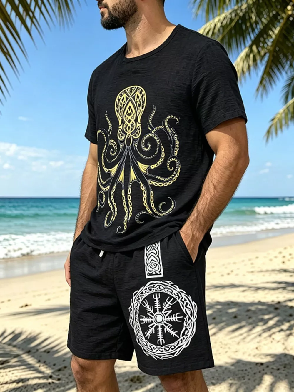 Men's Full Size Round Neck Tee and Shorts Set Plus Size, image 3