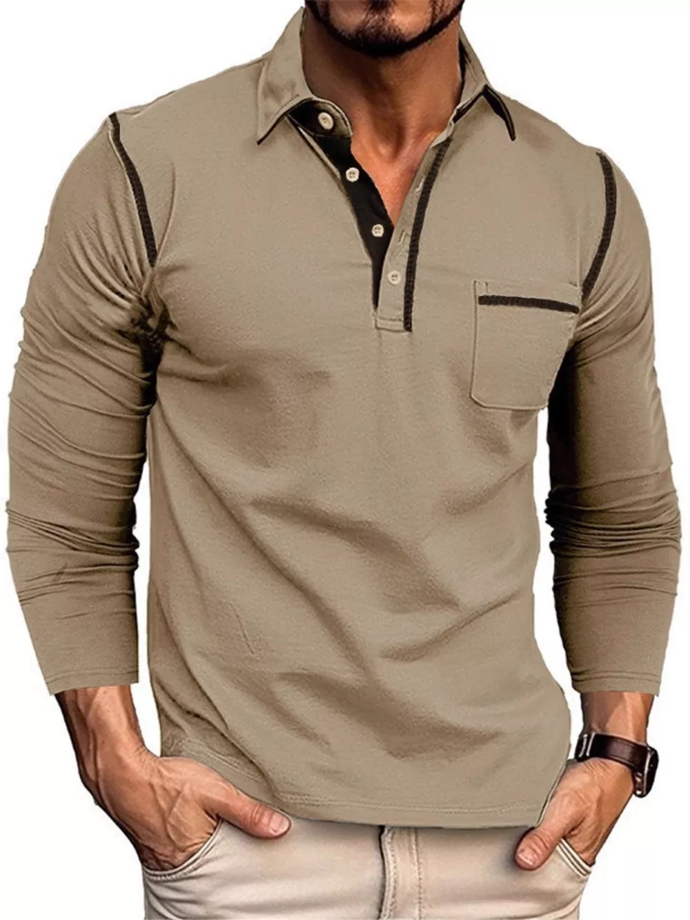 Men's Full Size Long Sleeve Casual Polo Plus Size, image 5