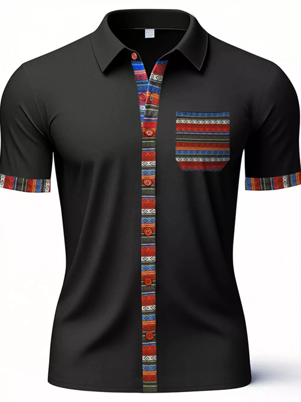 Men's Full Size Short Sleeve Shirt with Colorful Trim Plus Size, image 8