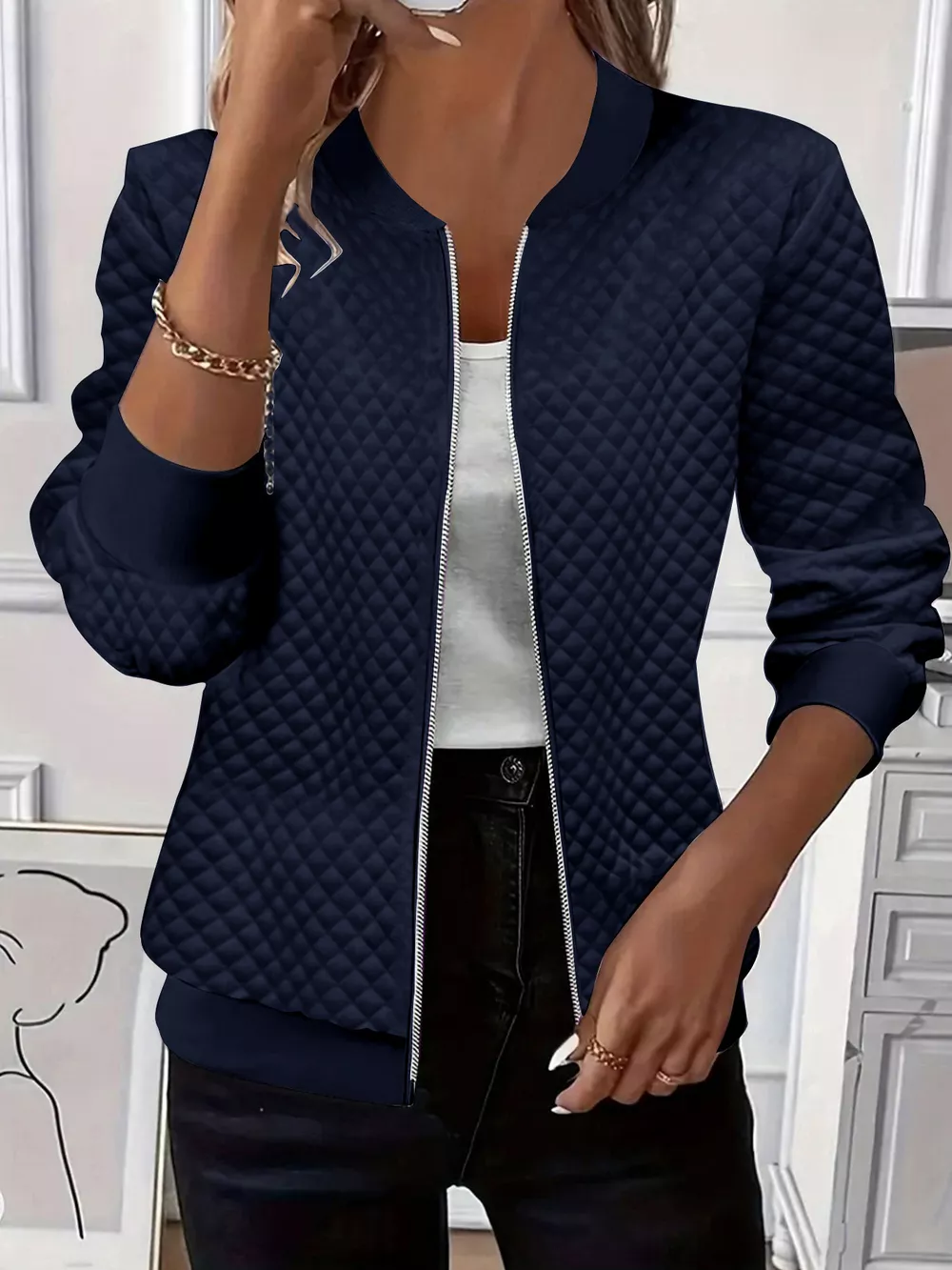 Textured Zip Up Long Sleeve Jacket, image 11