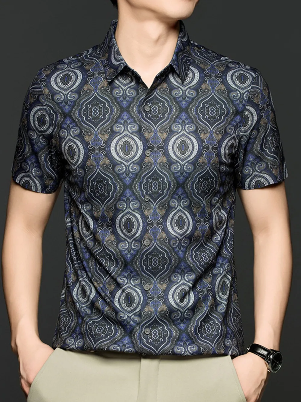 Men's Plus Size Printed Short Sleeve Blouse