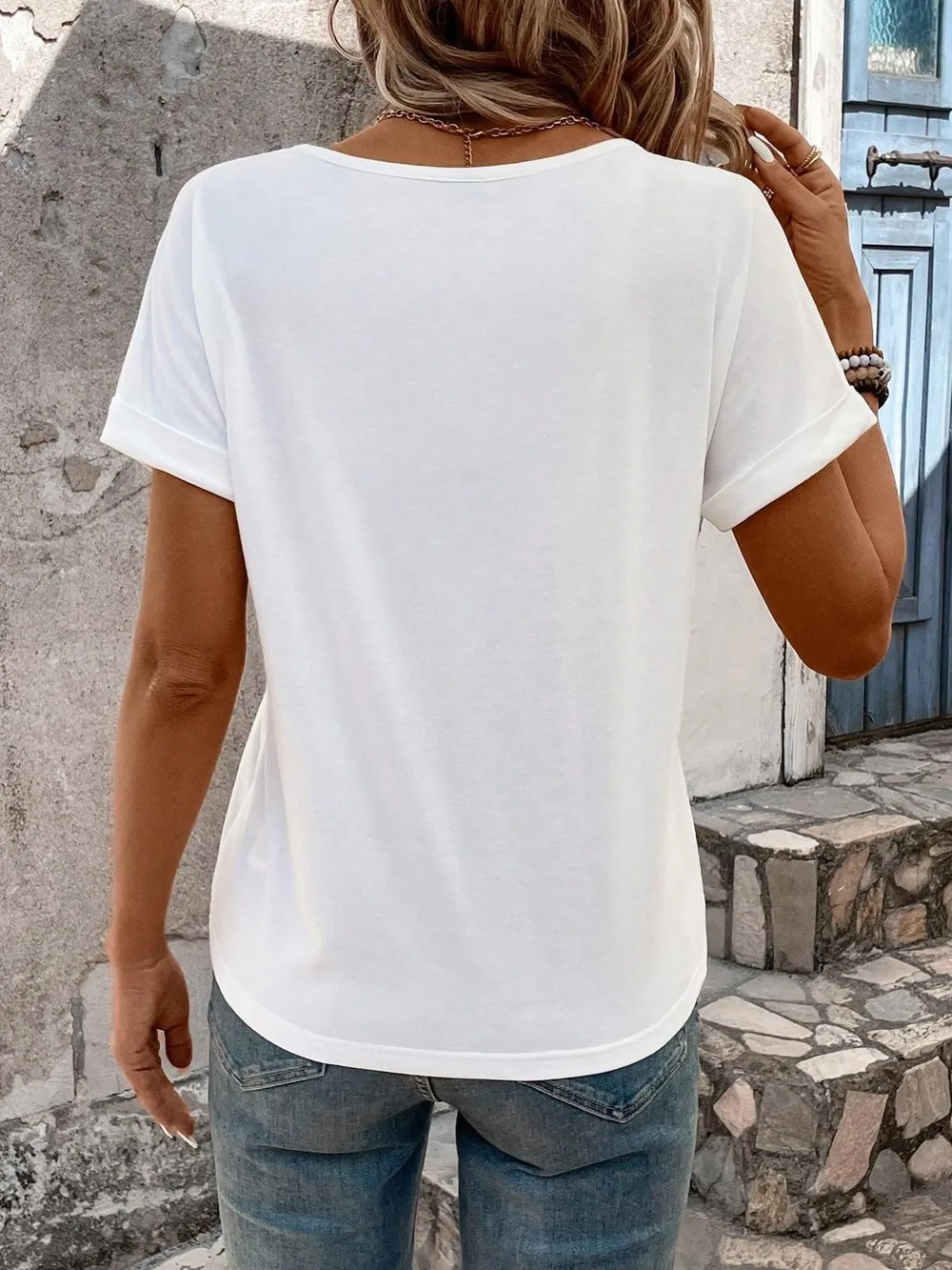 Triple Strap V-Neck Short Sleeve T-Shirt, image 2