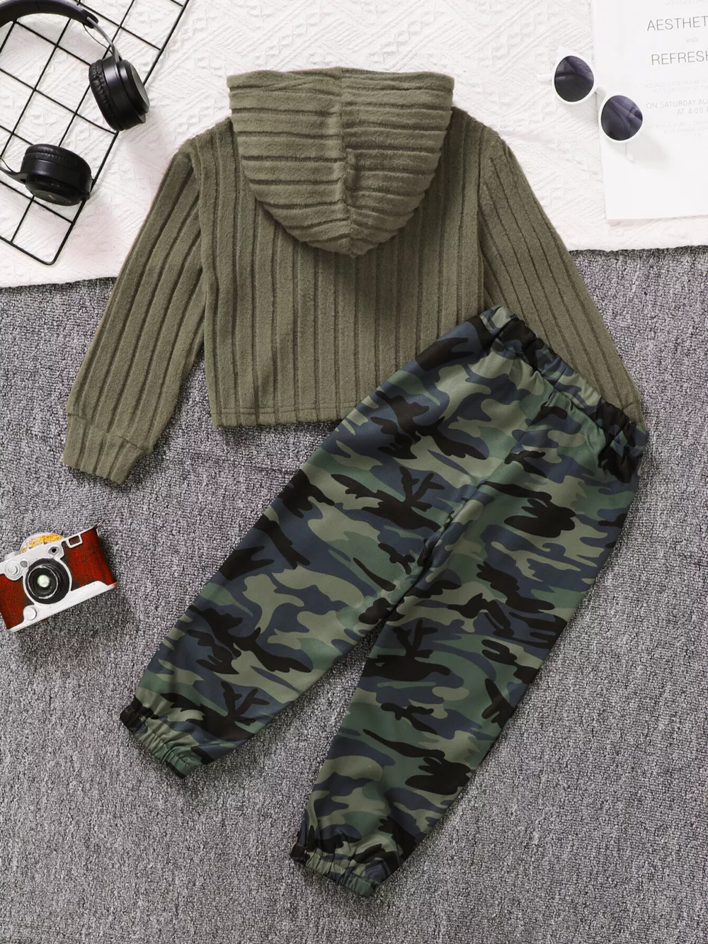 Children's Ribbed Long Sleeve Hoodie and Pants Set, image 2