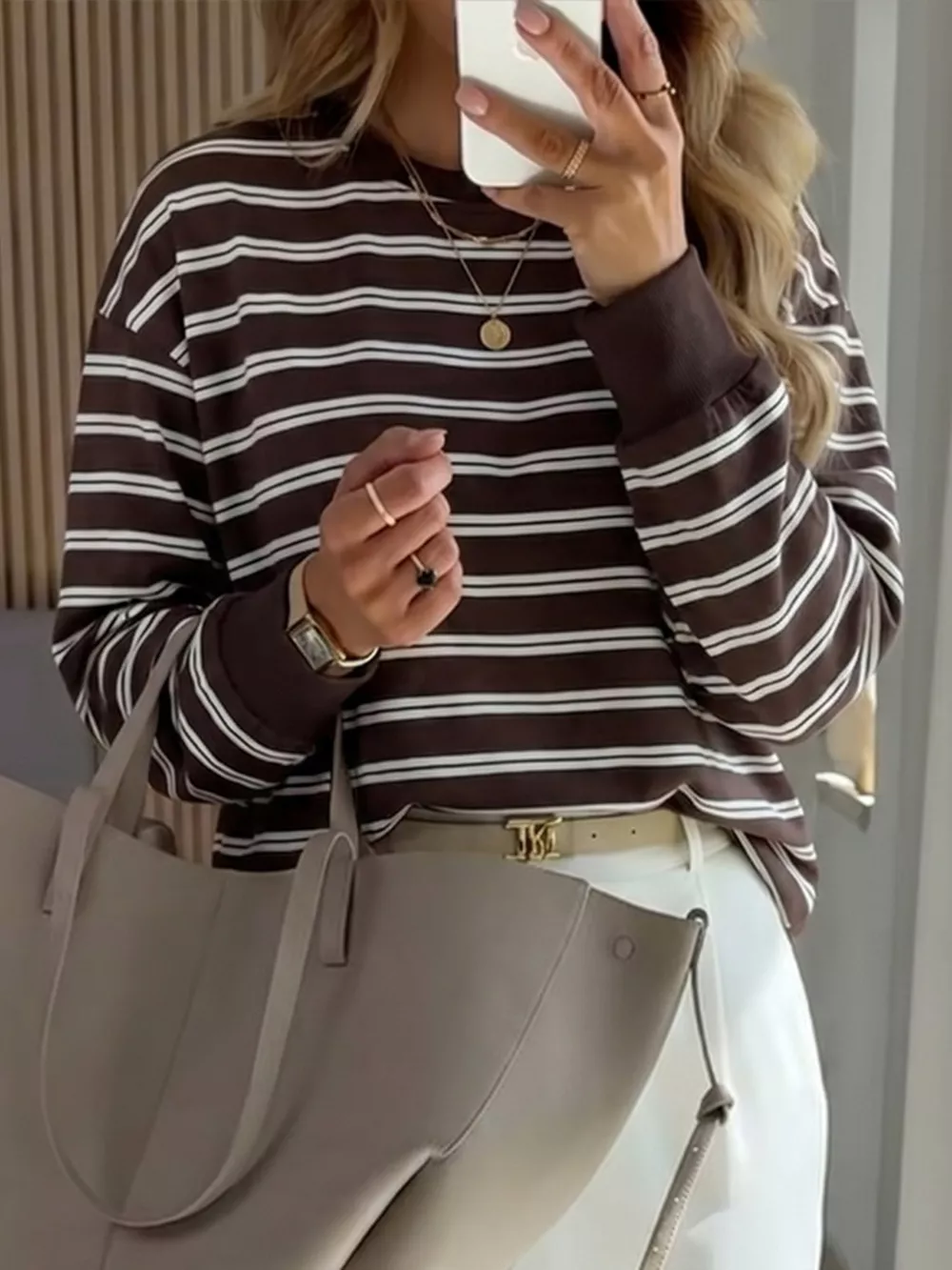 Striped Long-Sleeve Crew Neck T-Shirt, image 3