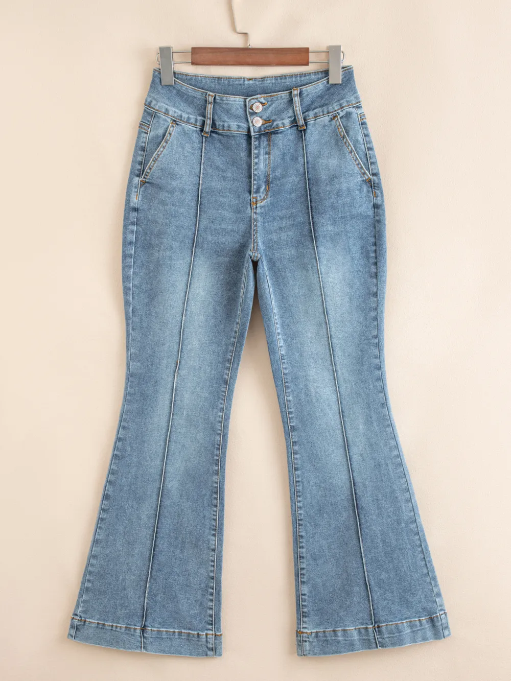High-Waisted Flare Jeans with Seam Detail, image 9