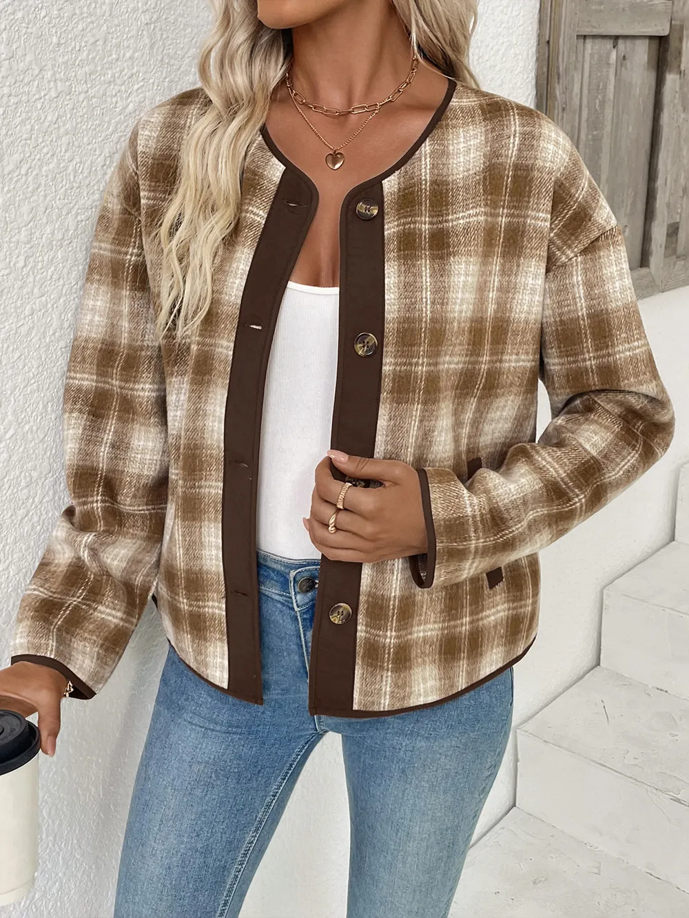 Plaid Long Sleeve Button-Up Jacket, image 12