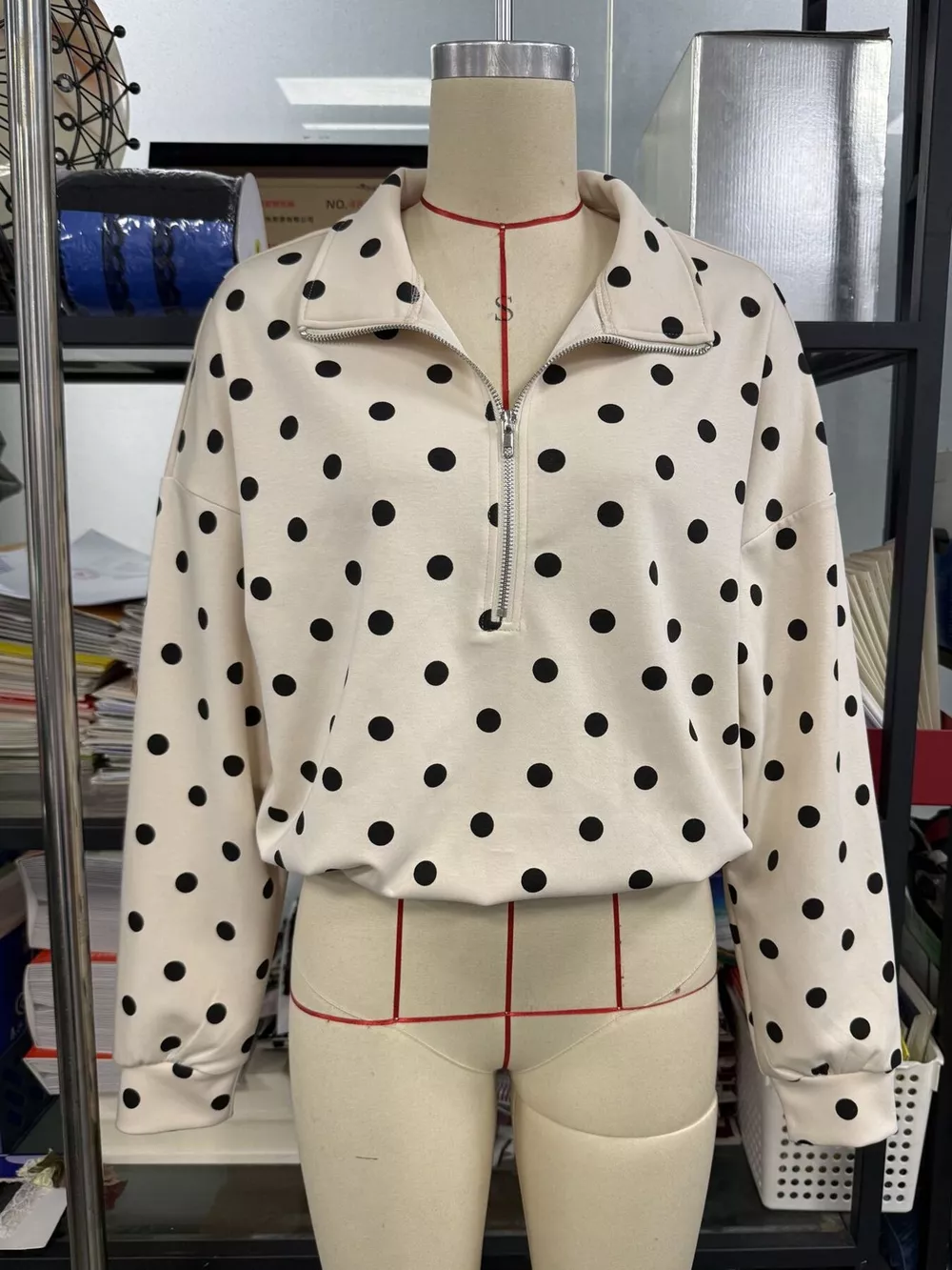 Polka Dot Half Zip Cropped Sweatshirt, image 11
