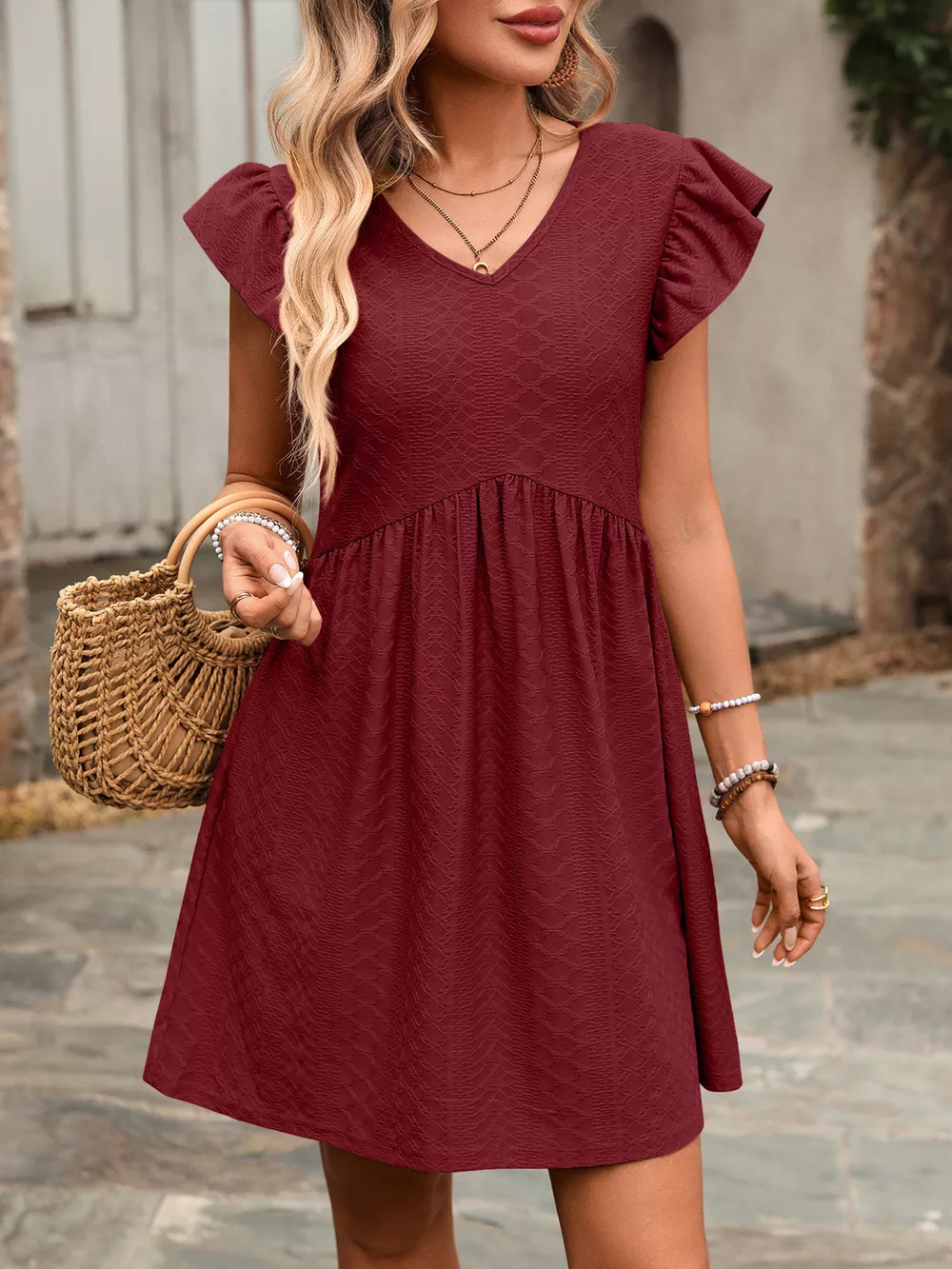 Ruffle Sleeve V-Neck A-Line Dress, image 28