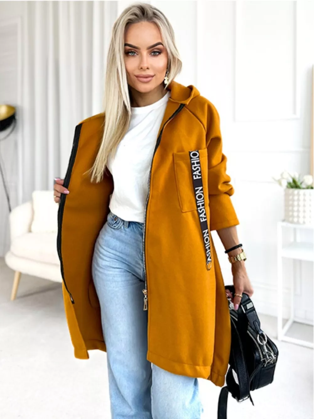 Full Size Zip Up Longline Hooded Outerwear Plus Size, image 2