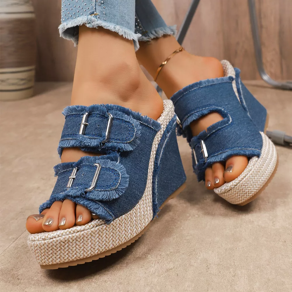 Double Buckle Wedge Sandals, image 2