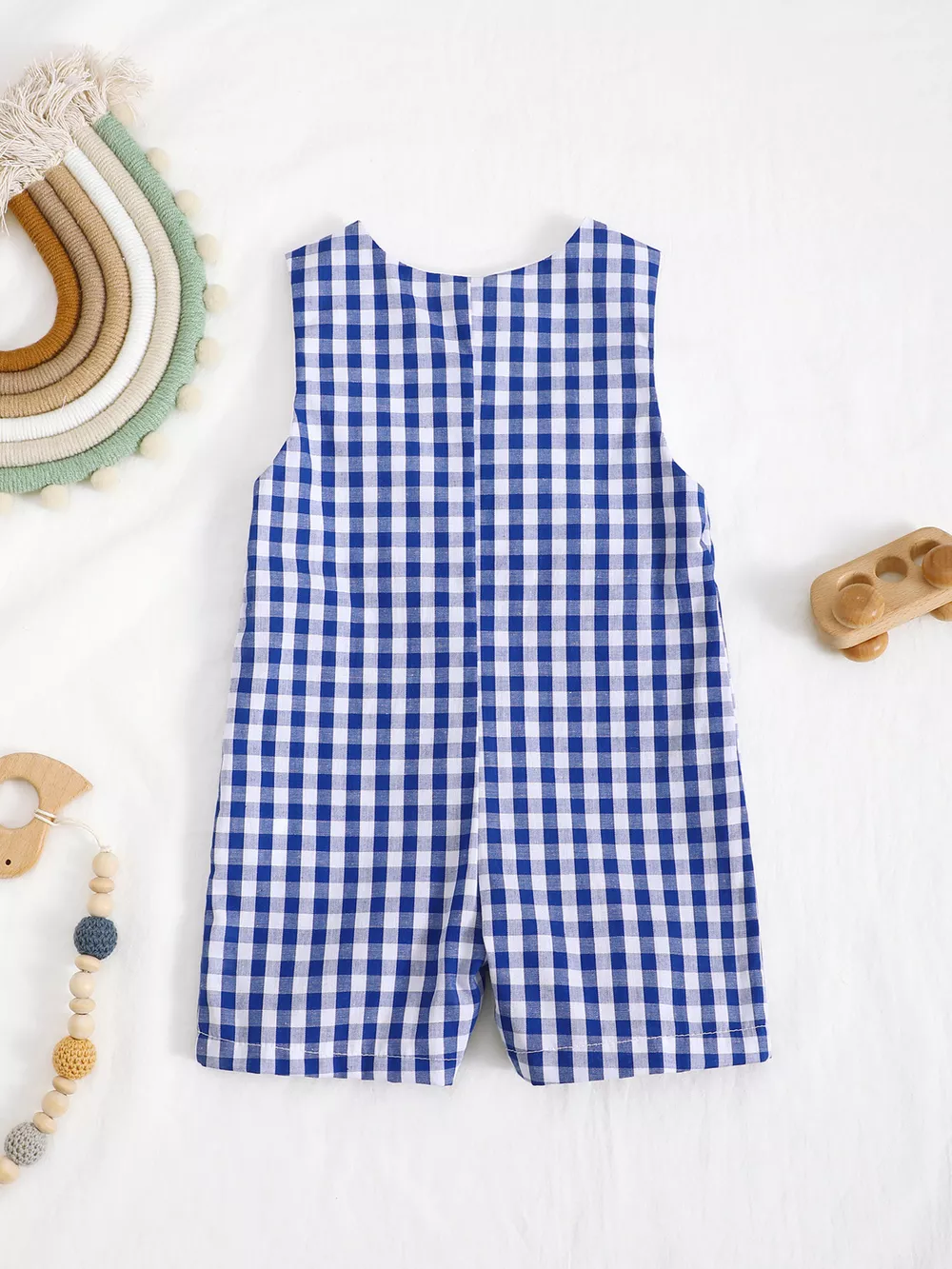 Children's Embroidered Plaid One-Piece Romper, image 11