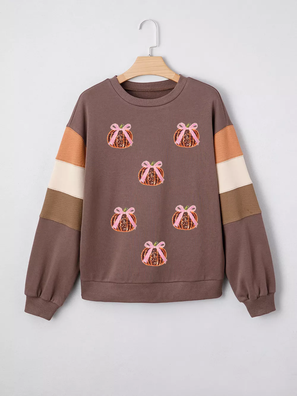 Sequin Bow Pumpkin Round Neck Sweatshirt, image 5