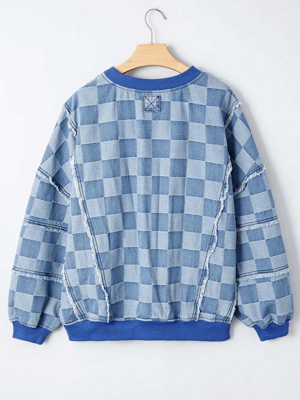 Checkerboard Splicing Raw Detail Oversized Denim Top, image 8
