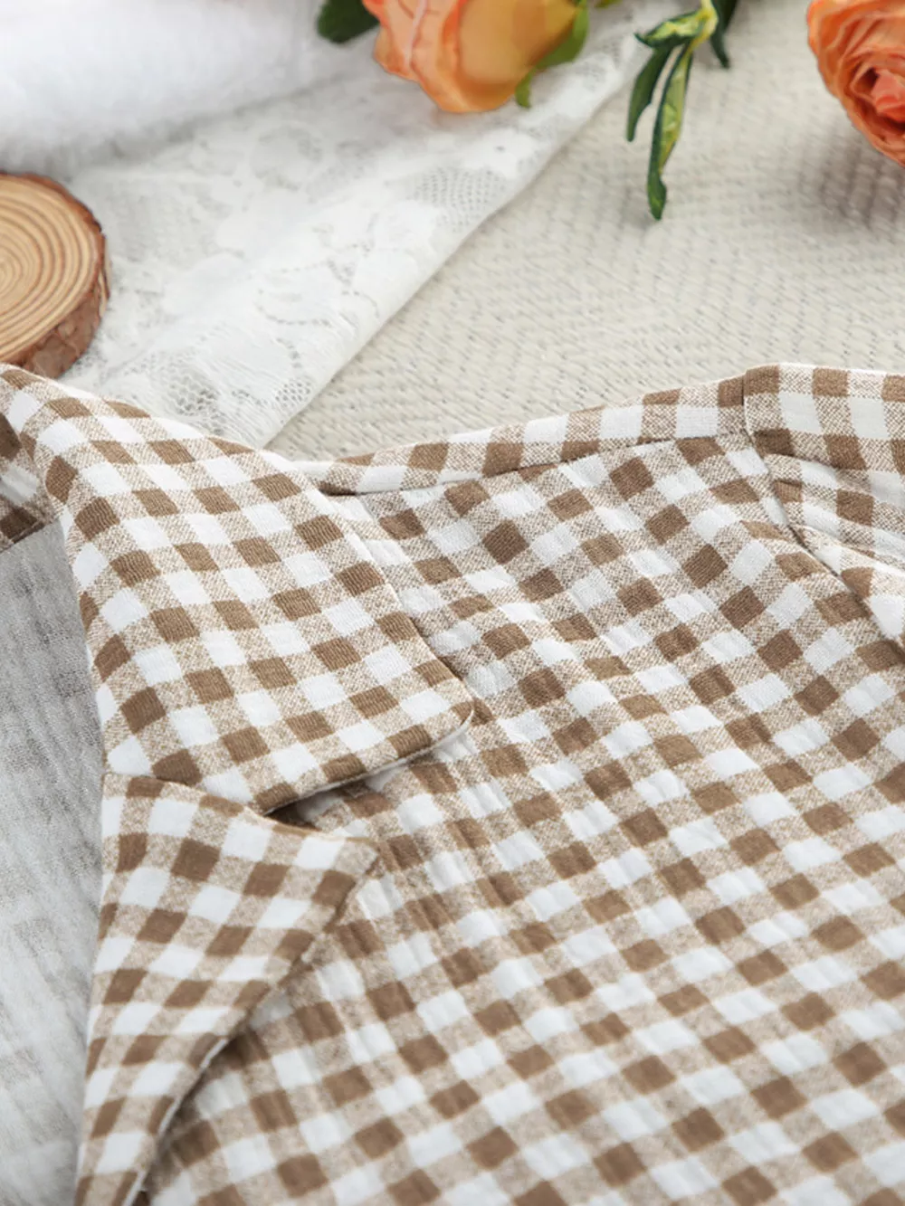 Gingham Ruffle-Trim Top and Pants Lounge Set, image 11