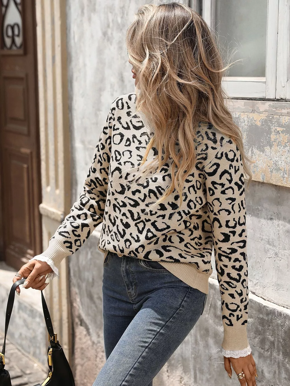 Frill Leopard Long Sleeve Sweater, image 8