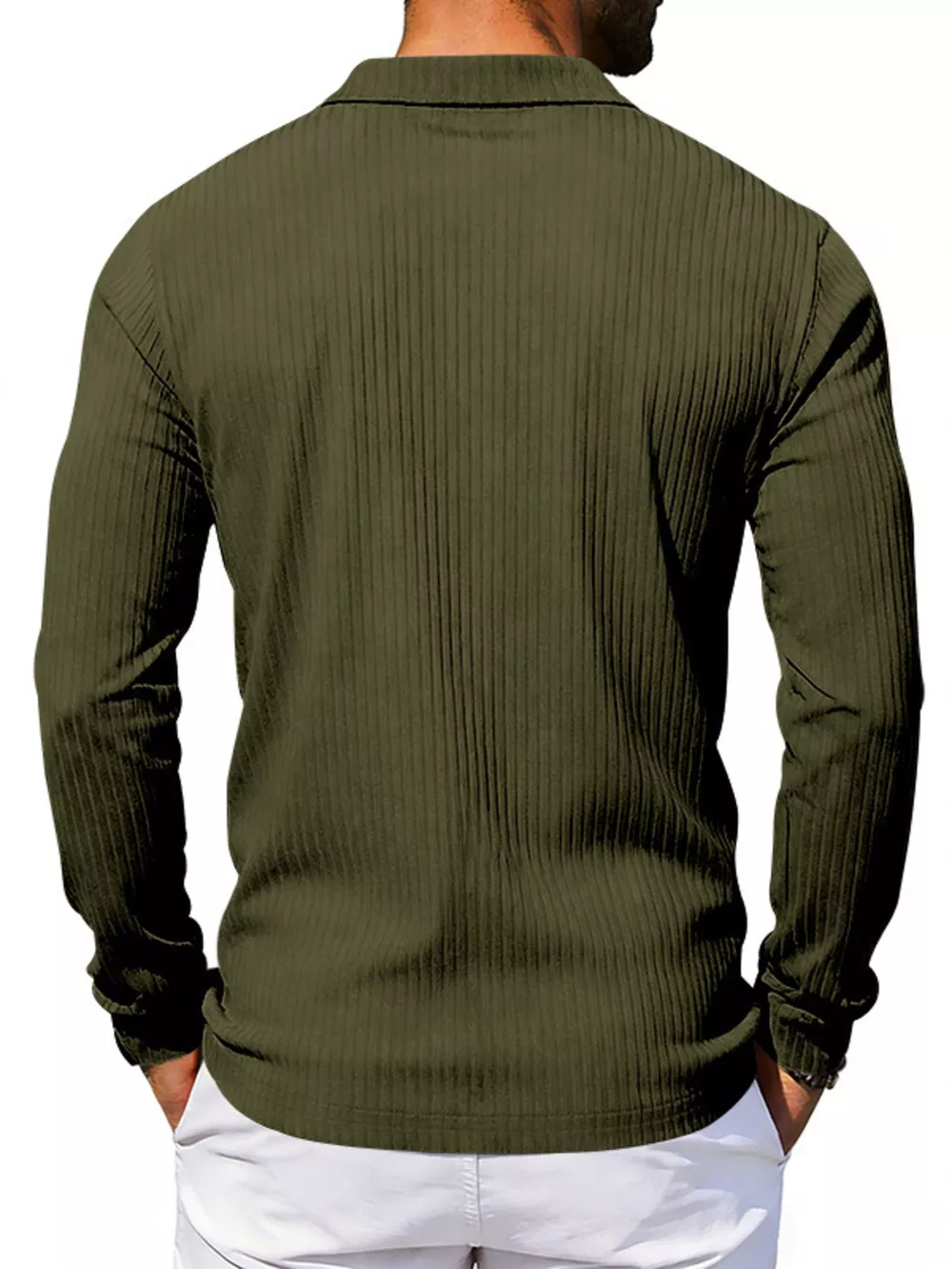 Men's Full Size Ribbed Long Sleeve Polo with Button Detail Plus Size, image 5