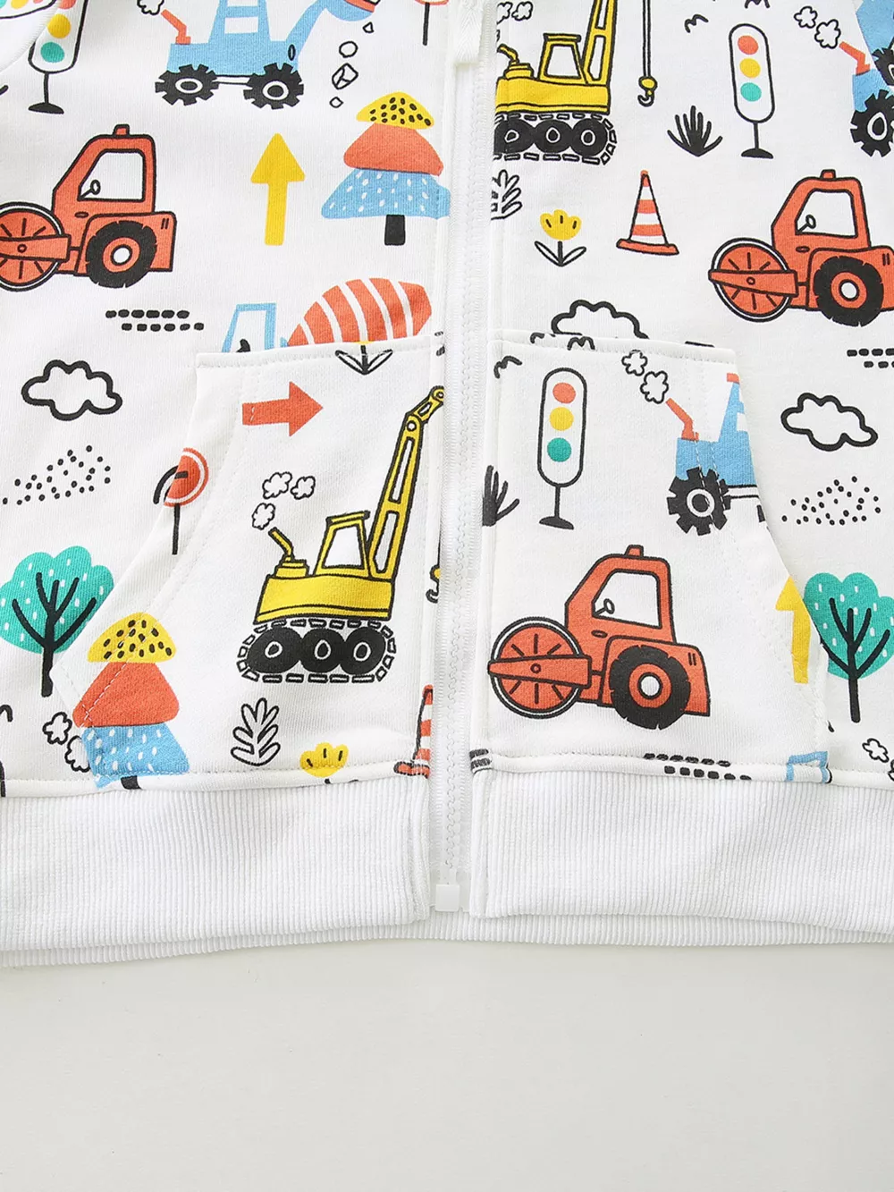 Children's Cartoon Construction Vehicle Print Zip-Up Jacket, image 3