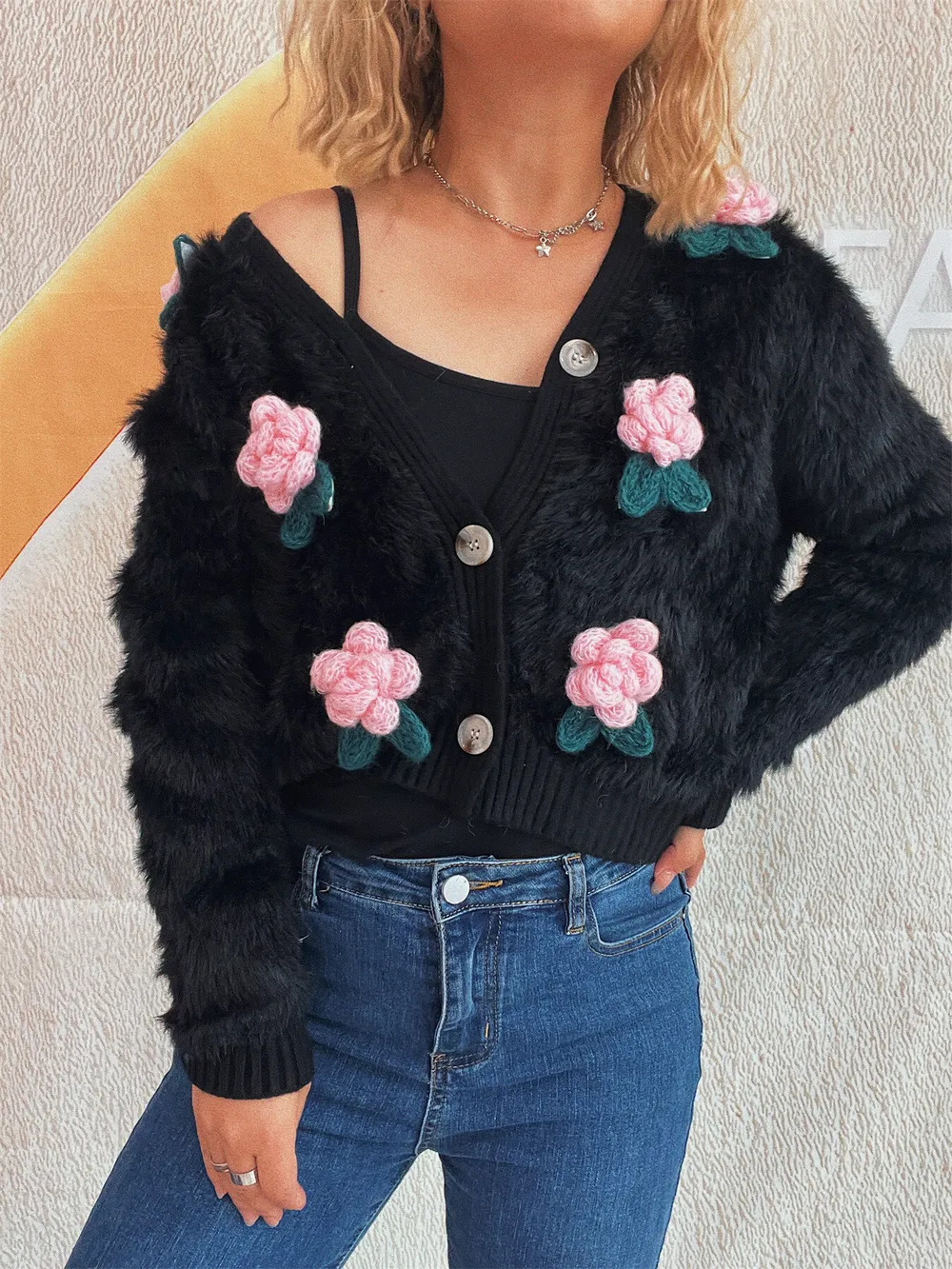 Flower Fuzzy Button-Up Cardigan, image 24