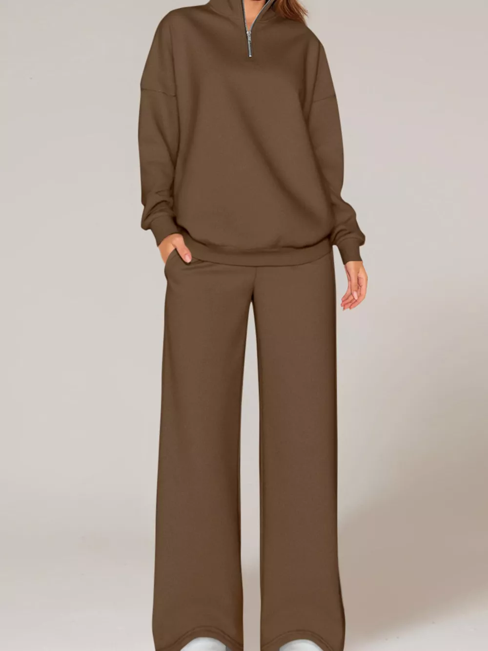 Half-Zip Sweatshirt and Wide-Leg Sweatpants Set, image 4