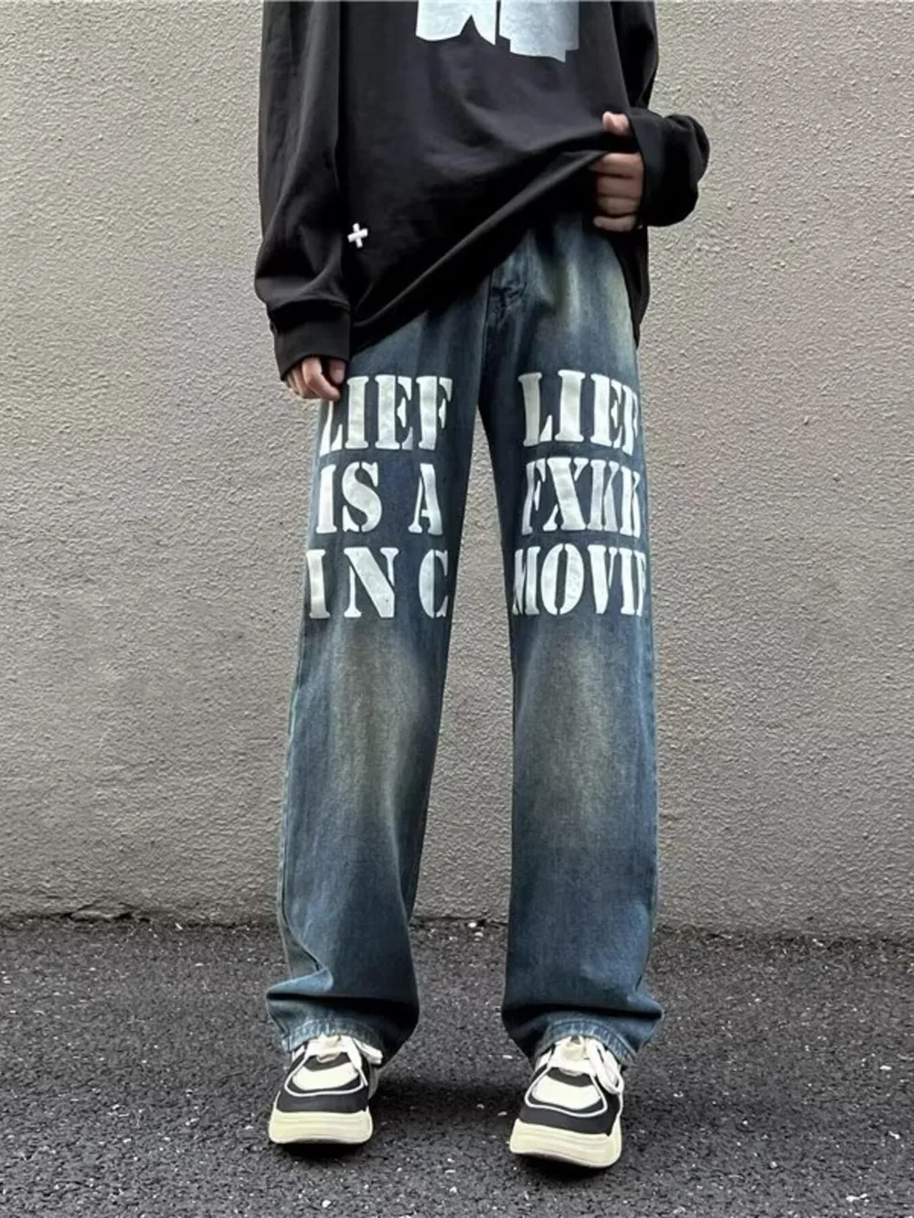 Men's Full Size Letter Graphic Wide Leg Jeans Plus Size, image 4