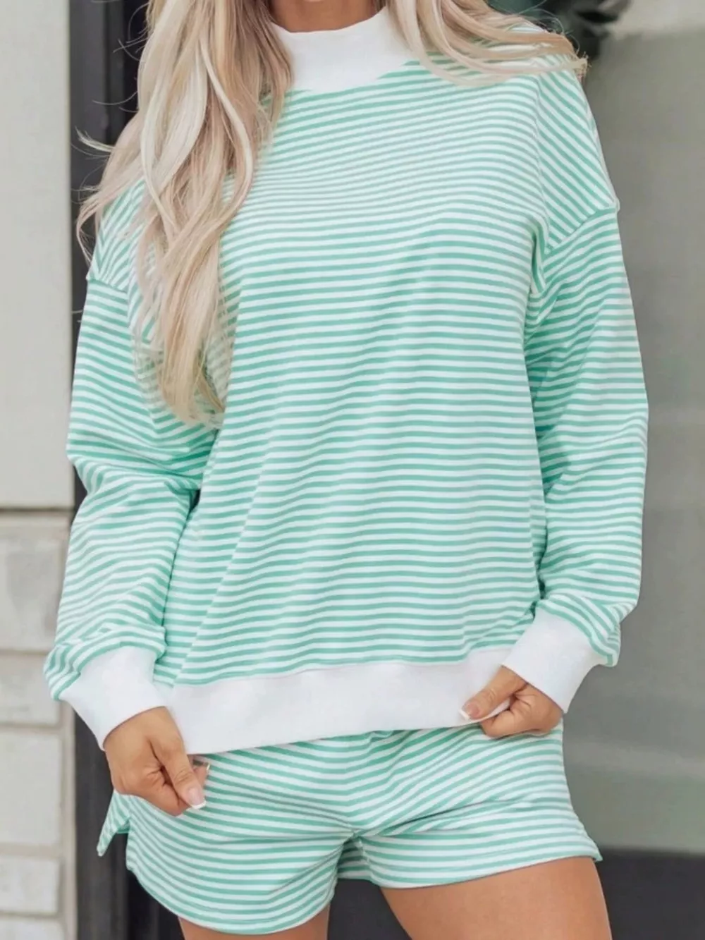 Striped Oversized Sweatshirt and Shorts Set, image 8