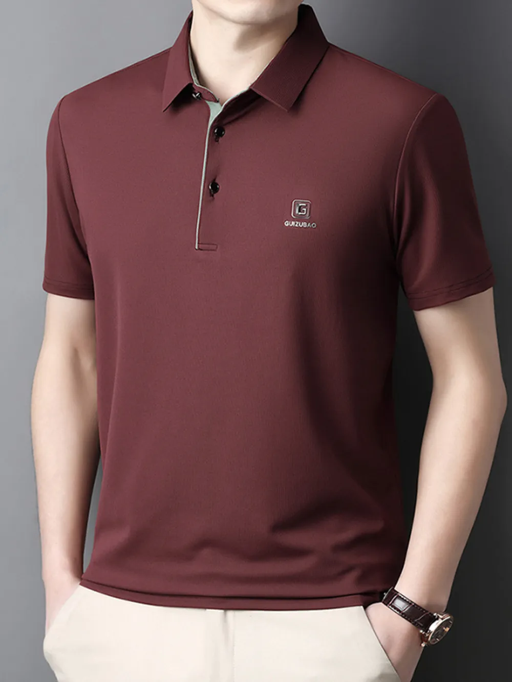 Men's Full Size Button Detail Short Sleeve Polo Plus Size, image 3
