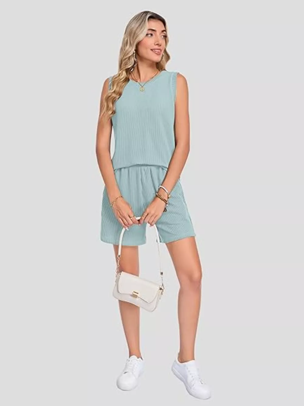 Casual Ribbed Knit Sleeveless Top and Shorts Set, image 22