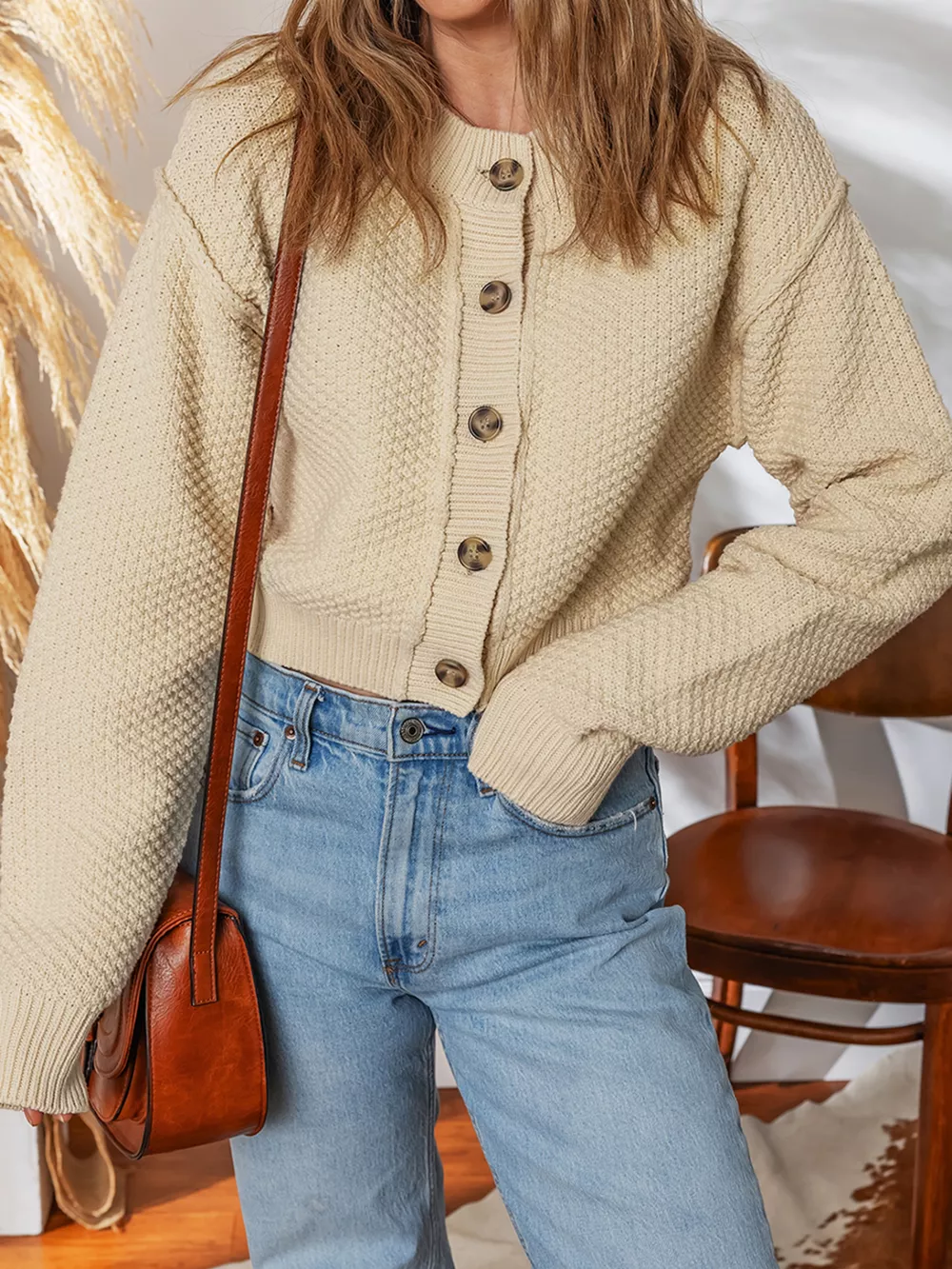Button Front Cropped Cardigan, image 7