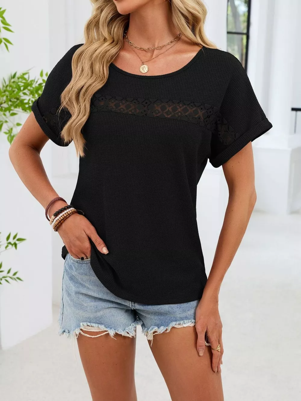 Lace Trim Short Sleeve T-Shirt, image 17
