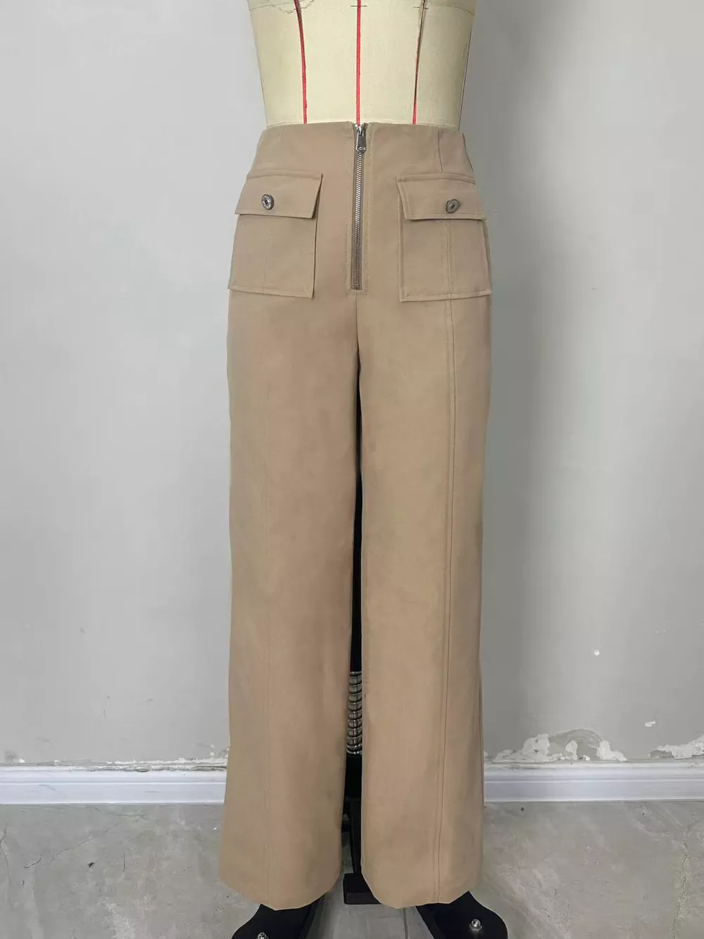High-Waisted Wide-Leg Front Zip Pants, image 3