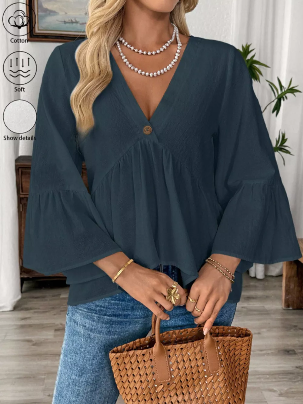 V-Neck Bell Sleeve Blouse, image 15
