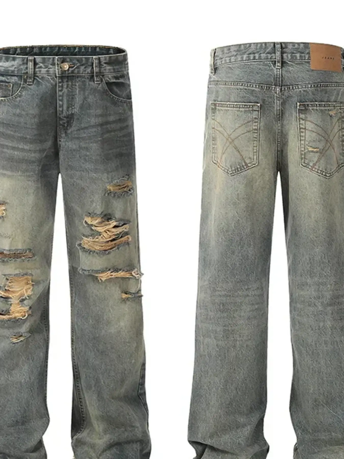 Men's Distressed Washed Straight Jeans, image 3