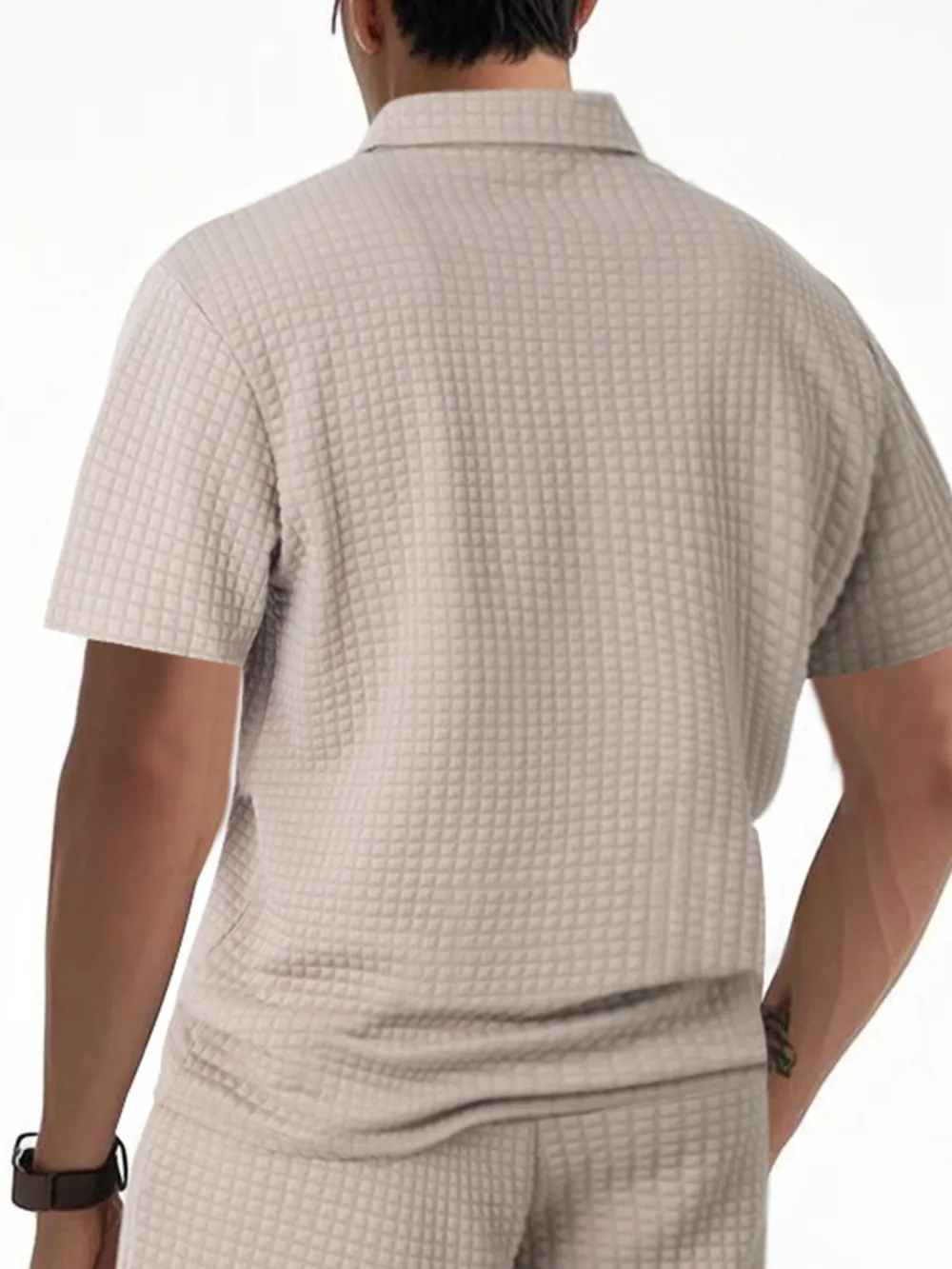Men's Full Size Waffle Short Sleeve Polo with Zipper Detail Plus Size, image 12
