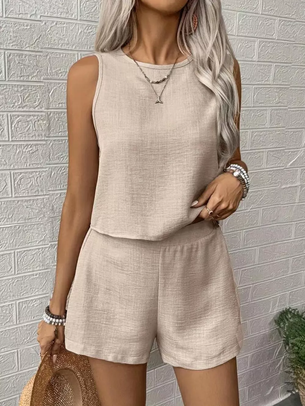 Round Neck Tank Top and Shorts Set, image 13