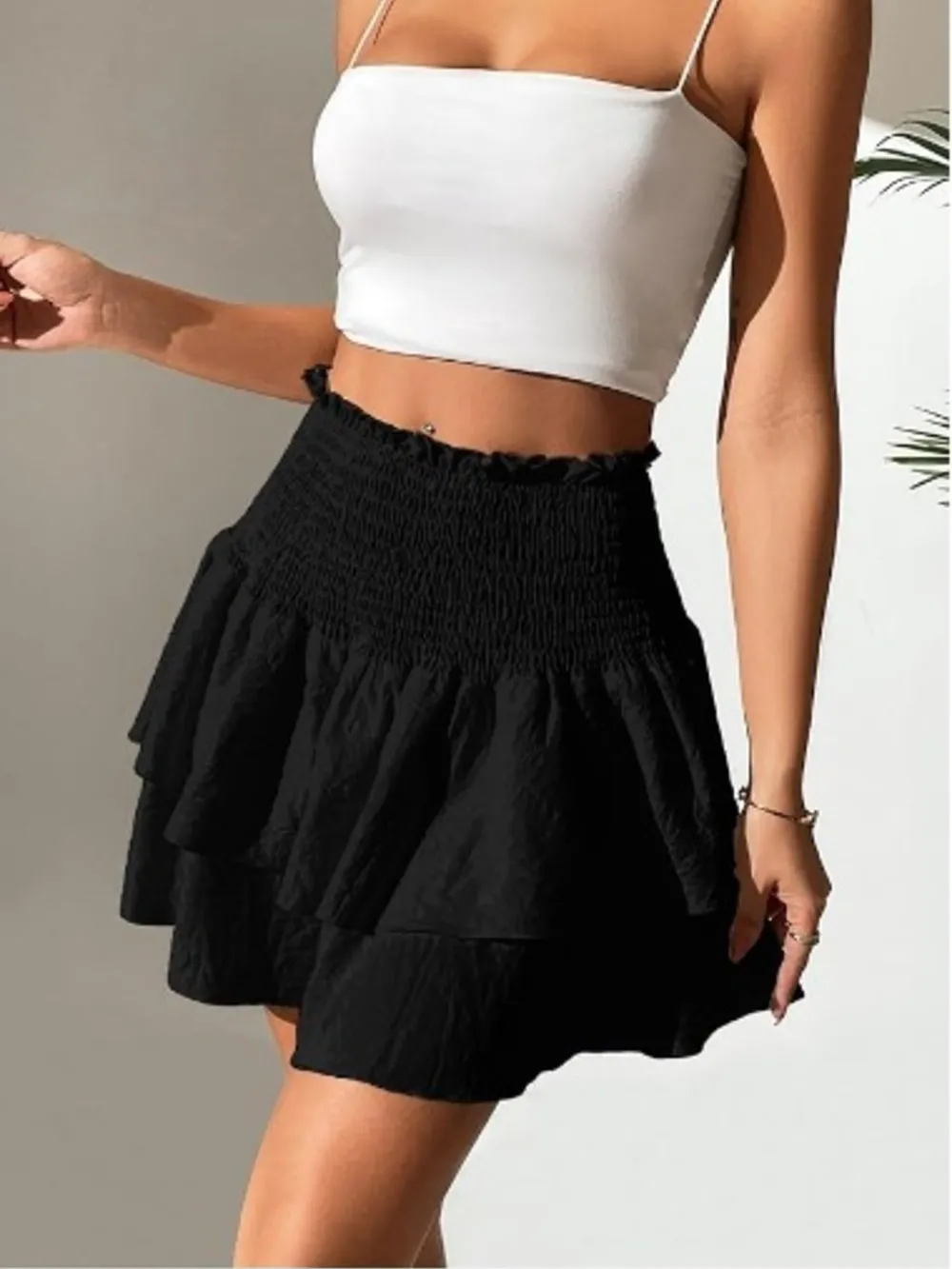 Smocked Layered Mini Skirt, image 4