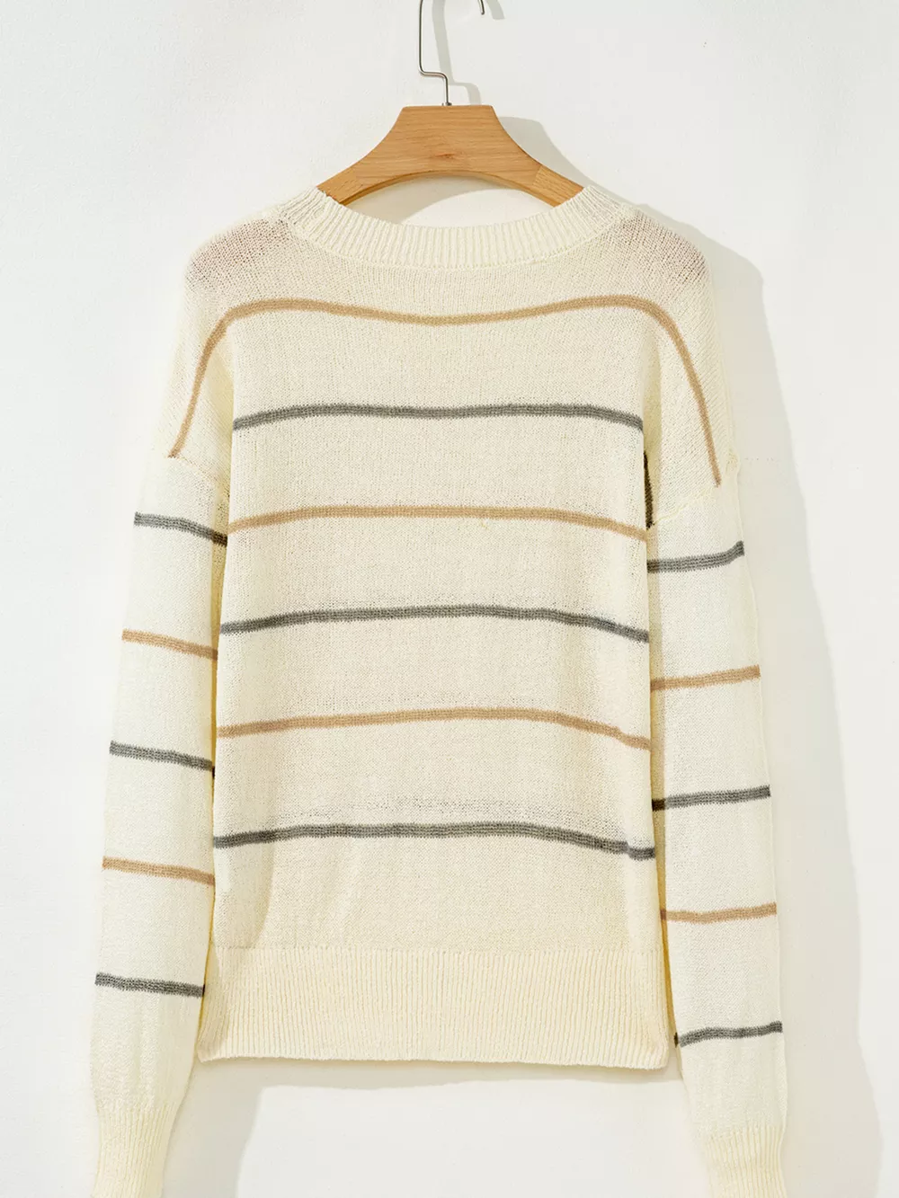 Stripe Striped Ribbed Edge Drop Shoulder Sweater, image 10