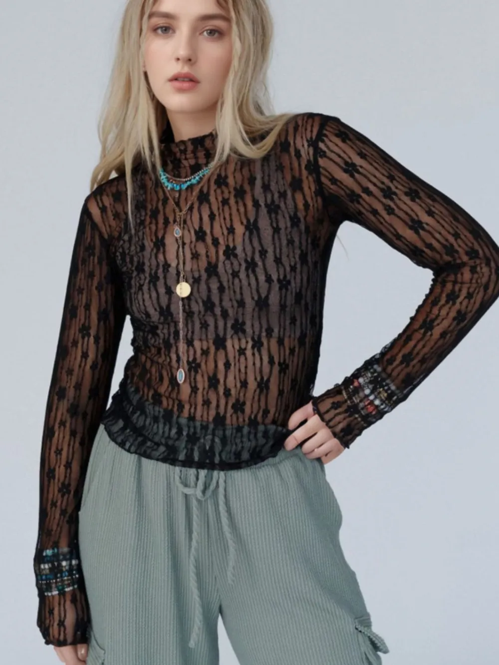 Lace See-Through Long Sleeve Blouse, image 10