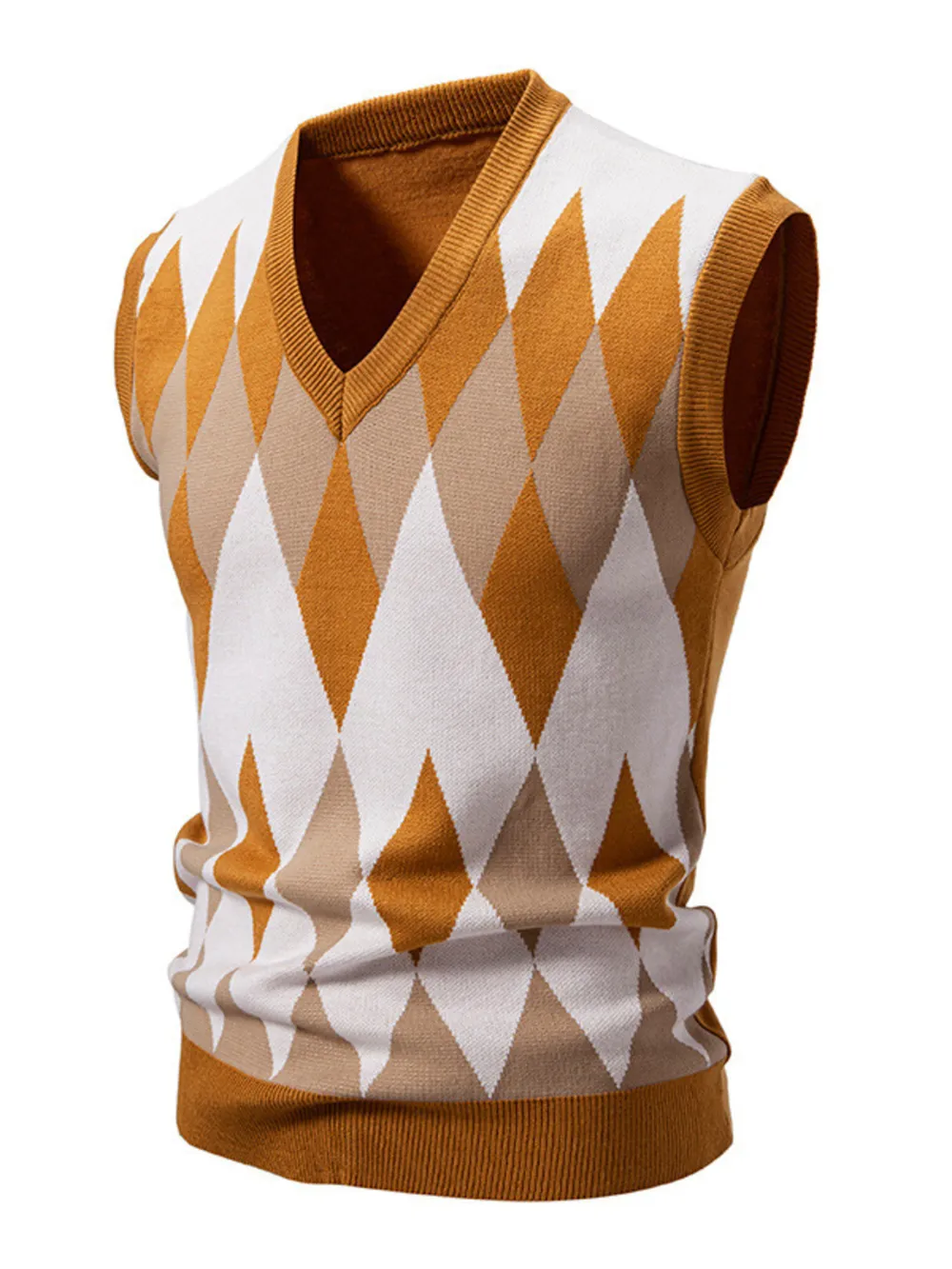 Men's Plus Size Diamond Pattern V-Neck Sweater Vest, image 10