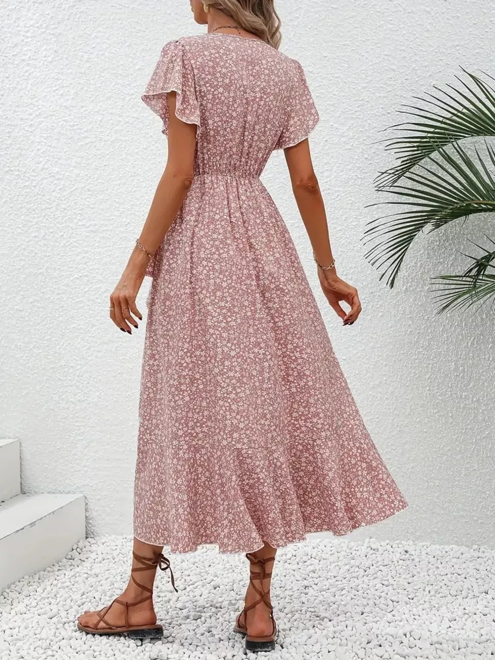 Floral Print Ruffle Hem Wrap Midi Dress, image 13