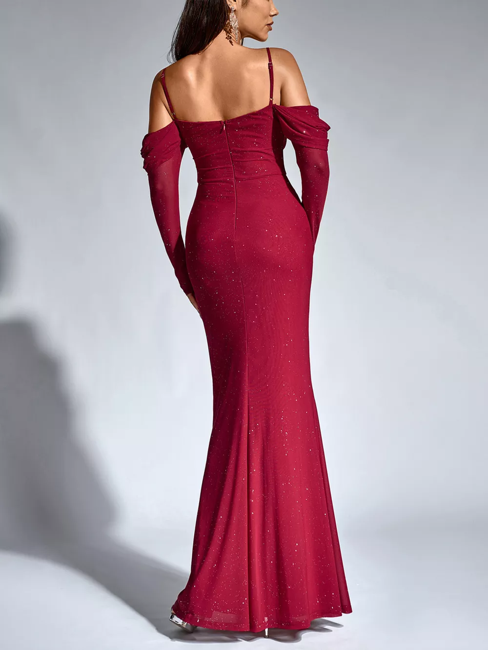 Glitter Ruched Long Sleeve Mermaid Maxi Dress, image 8