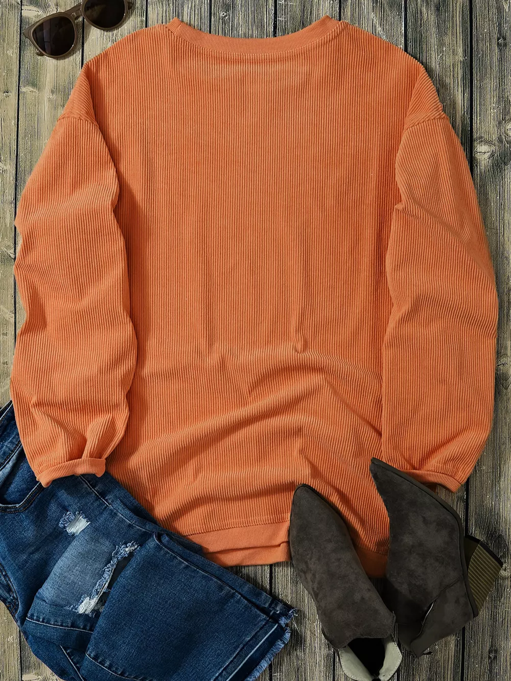 Halloween Leopard Pumpkin Patchwork Ribbed Sweatshirt, image 6