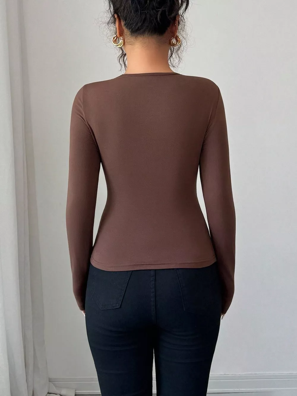 Twist Front Ring Detail Long Sleeve T-Shirt, image 3