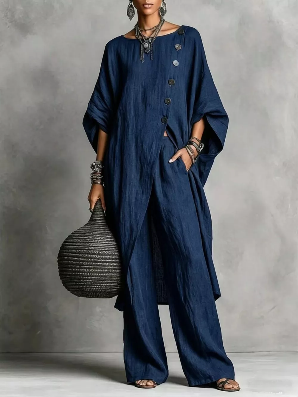Full Size Asymmetric Button-Down Top and Wide-Leg Pants Set Plus Size, image 12