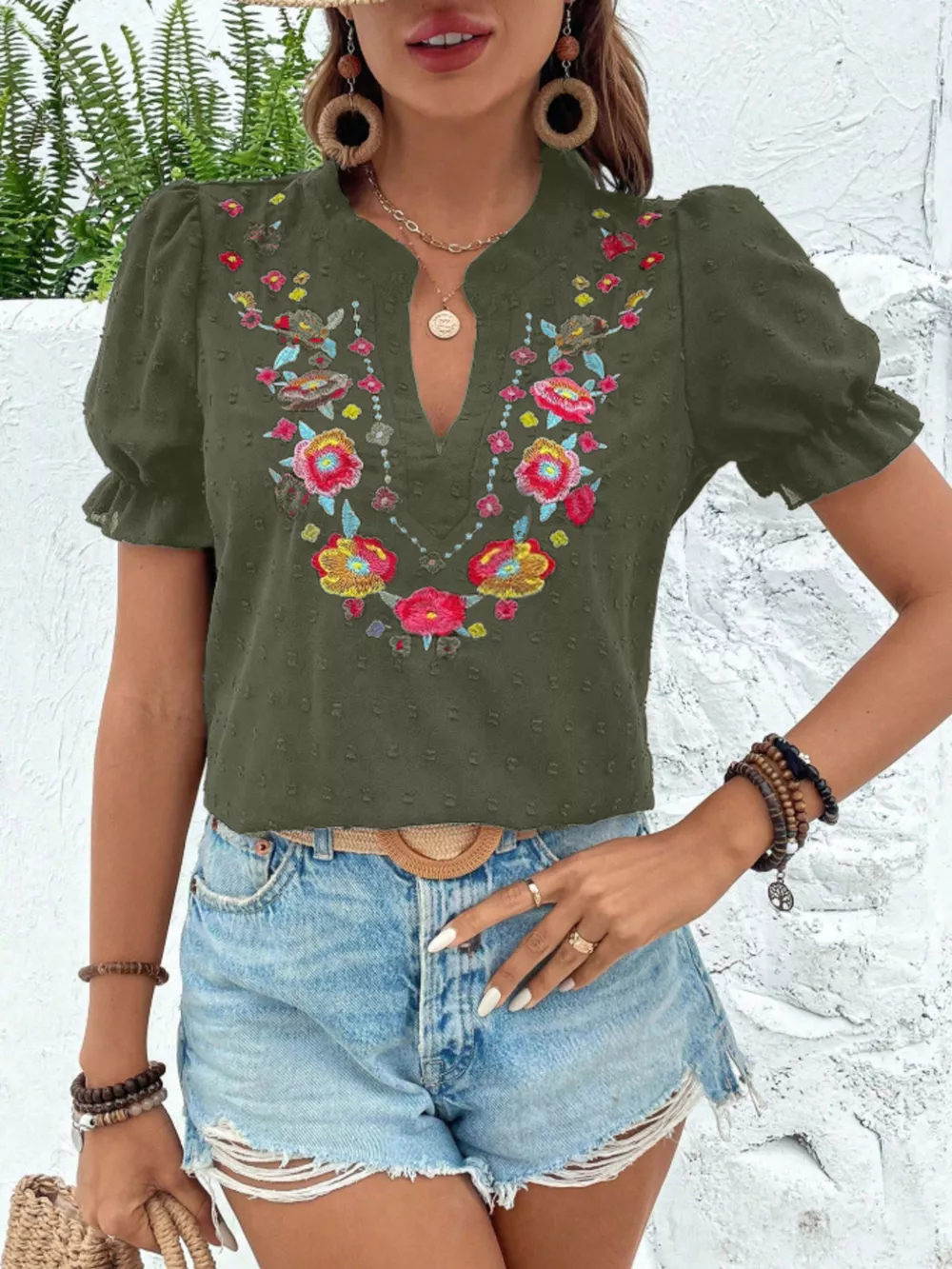 Floral Embroidered Puff Sleeve Blouse, image 8