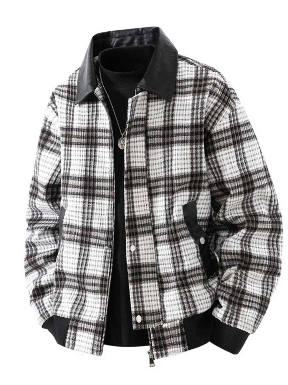 Men's Plus Size Plaid Pattern Snap Down Casual Jacket