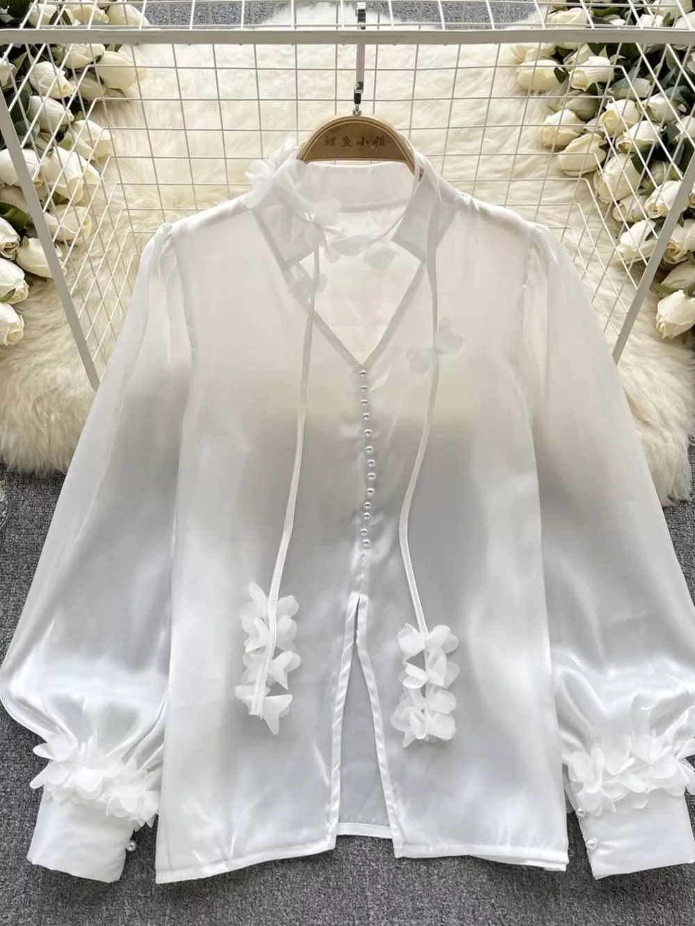 Sheer Floral Embellished Shirt, image 7