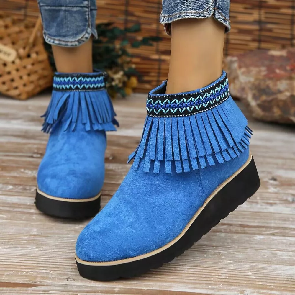 Fringe Round Toe Ankle Boots, image 5