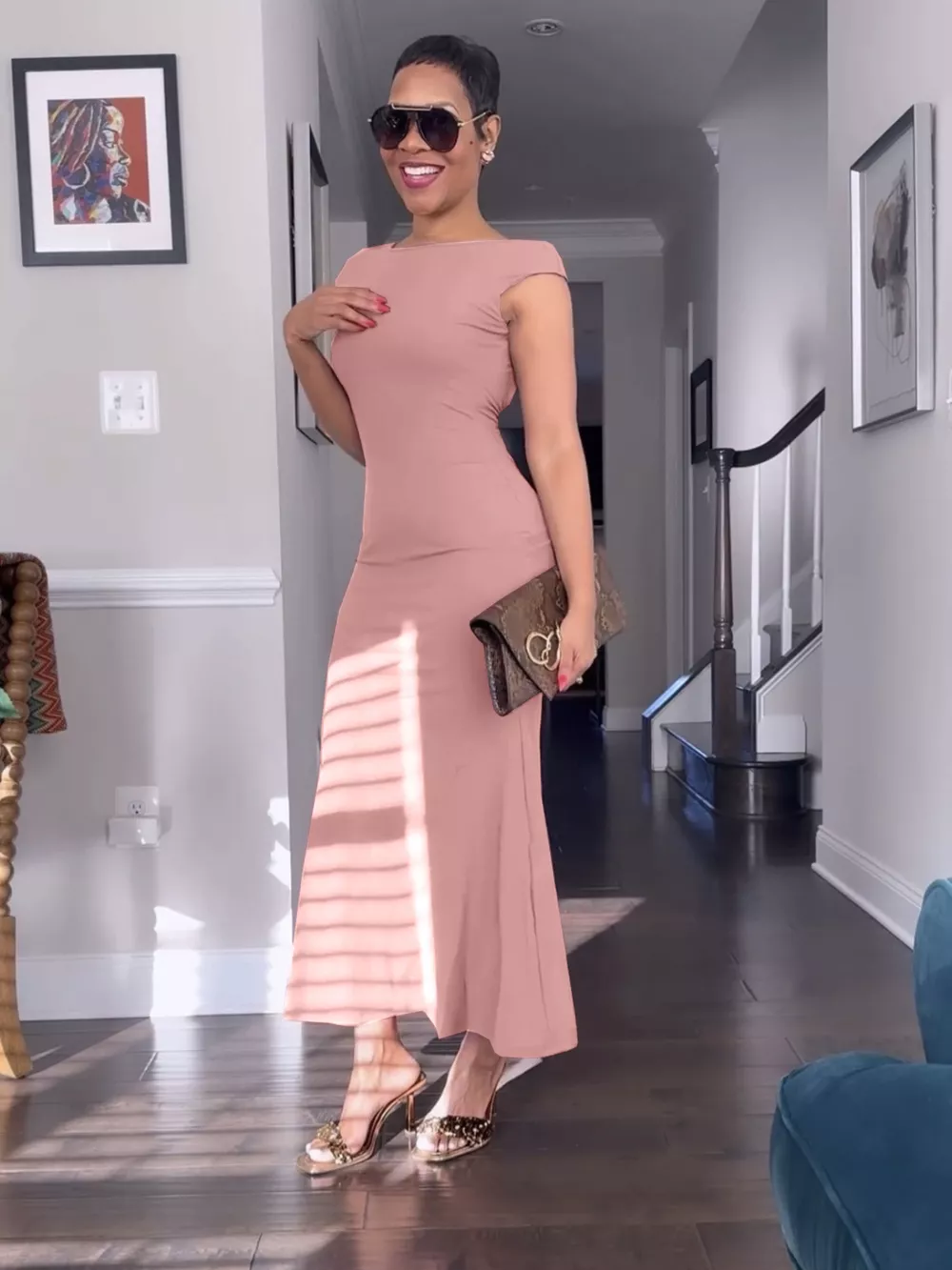 Backless Cap Sleeve Maxi Dress, image 2