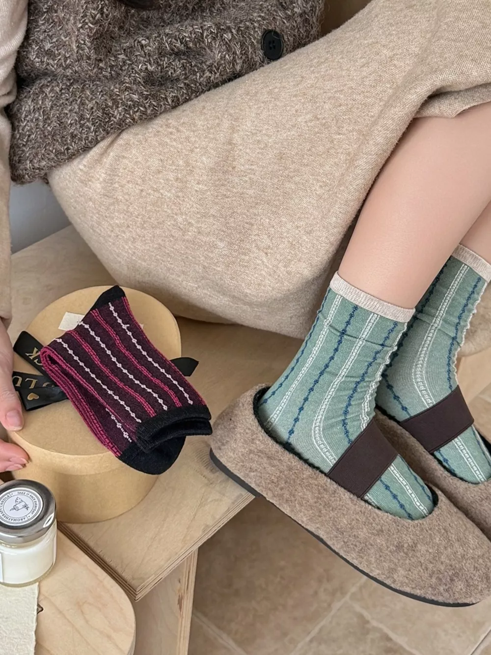 Vintage Striped Mid-Calf Cotton Socks, image 5
