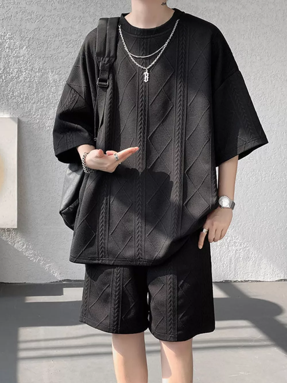 Men's Plus Size Textured Relaxed Fit Top and Shorts Set, image 10